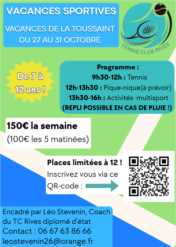 Du tennis et du sport pour vos enfants pendant les vacances de la Toussaint